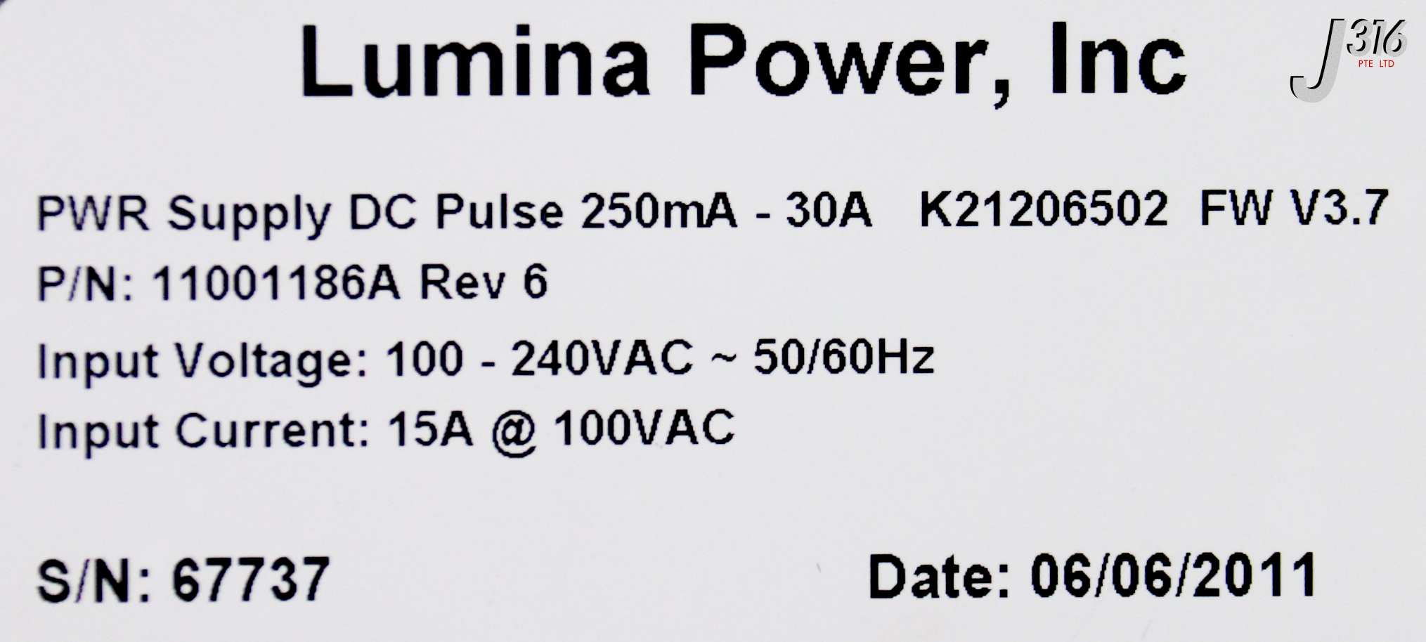 35943 LUMINA POWER PWR SUPPLY DC PULSE, 250mA - 30A, K21206502